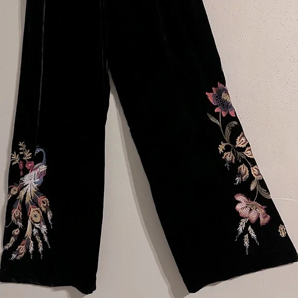 NWT Johnny Was Black Embroidered Wide-Leg Pants with embroidery - Picture 2 of 9